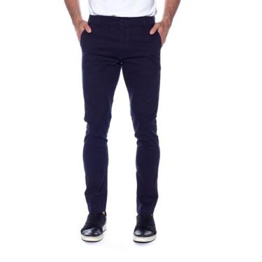 Imagem de Calça Masculina Slim Sarja Com Elastano Bolso Social - Macaw, Azul mar