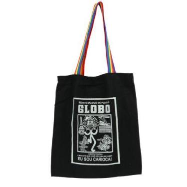 Imagem de Bolsa Ecobag 100% algodão Black Estampa GLOBO (Alça arco-íris) - CARIO