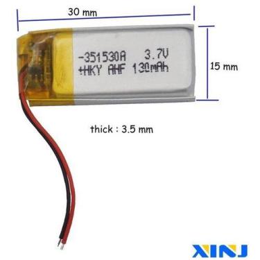 Imagem de Bateria 351530 3,7v 130mah 3,5mm X 15mm X 30mm  C/2 Fios - KMIG