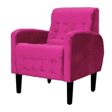 Imagem de Poltrona Decorativa Luiza Veludo Rosa Pink Pés Madeira Ms Decor - Mans