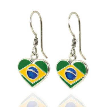 Imagem de Brinco Gancho Anzol Feminino Prata 925 Bandeira Brasil - Lojas La+Ny, 