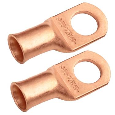 Imagem de SELTERM 2 peças 1/0 AWG 1/2" Stud (almofada larga) terminais de fio de cobre, argolas de bateria, terminais de anel, extremidades de cabo de bateria, conectores de terminal de anel de calibre 0, argolas de cabo de bateria UL resistentes