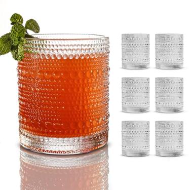 Imagem de BULK PARADISE Conjunto de 6 copos de júpiter de base pesada grossa Hobnail vintage para coquetéis em relevo para água, refrigerante, suco, shake, cerveja, whisky tropical Mix Drink