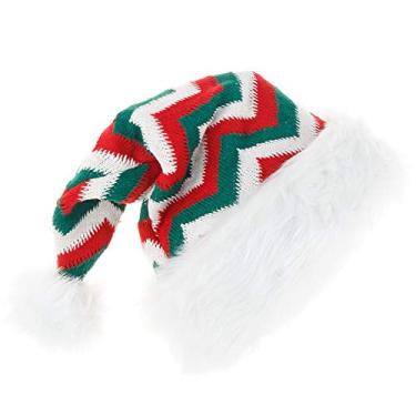 Imagem de Incholl Chapéu de Papai Noel para adultos e mulheres, homens, gorro de crochê, chapéu de caveira confortável para festa de Natal, Listras vermelhas, verdes e brancas, 12.5" W x 17.7" H