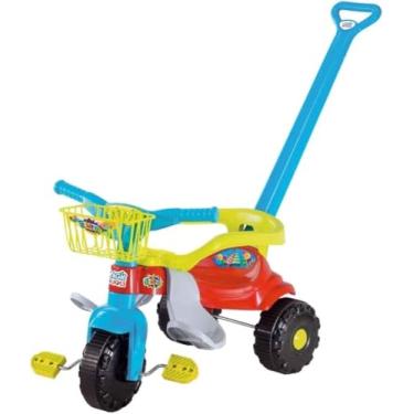 Imagem de Triciclo Inantil com assento anatômico, Azul e Vermelho para meninos com Empurrador-Segurança e Diverção.