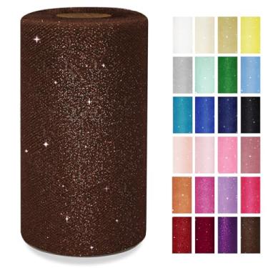 Imagem de Rolos de tule com glitter marrom de 15,24 cm por 47,72 m fita de tecido brilhante para bricolagem saia tutu costura arco decorações de casamento suprimentos de artesanato