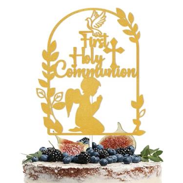 Imagem de First Holy Communion Cake Topper - God Bless Cake Topper Baptism Cake Topper for Communion Cross, Mi Primera Comunión Cake Topper, Baptism Party Decorations Gold Glitter