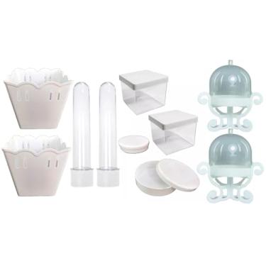 Imagem de Kit Tubetes Cachepôs Mini Boleira Latinhas Caixa Acrílica Tampa Presente Coloridas Lembrancinhas Natal Aniverário Mimos Luxo (Branco)