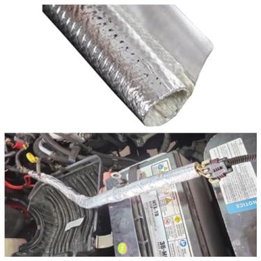 Imagem de 16 mm - 5/8" capa de alumínio autoadesivo resistente ao calor escudo térmico de alta temperatura para mangueiras, chicotes de fios, cabos, automotivo, exaustão 39" (1 metro)