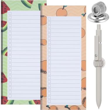 Imagem de Pacote com 2 blocos magnéticos para lista de compras e 1 clipe magnético para caneta, 100 folhas destacáveis, bloco de notas magnético, suporte magnético para caneta para geladeira