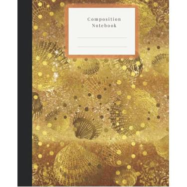 Imagem de Composition Notebook | Wonderful Seashells And Gold Background: Composition Notebook with Wonderful Seashells And Gold Background Cover | 120 Pages | Blank Wide Ruled Paper Notebook 7.5 * 9.25