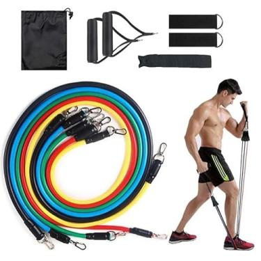 Imagem de Kit Extensor Faixas Elásticas Para Exercícios Treinar Em Casa Exercício Funcional Treinamento Musculação Yoga Pilates Calistenia Acessórios De Academia