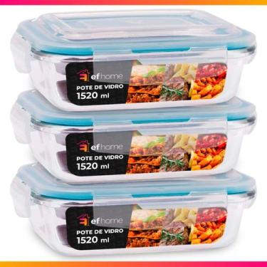 Imagem de Kit 3 Potes Herméticos Retangular Vidro Freezer Microondas Com Tampa T