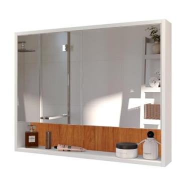 Imagem de Armário de Banheiro Aéreo 2 Portas Com Espelho Espelheira(BRANCO/NATURE)