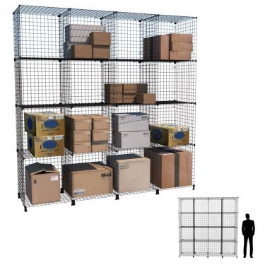 Imagem de Estante de Aço Aramado 16 Nichos com 60cm Casulos Grandes Prateleira Estoque Comércio Loja 2,45m Preto