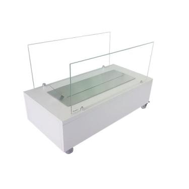Imagem de Lareira Ecológica Branca 60 cm Inox Etanol Álcool Rodízios OL 600 - Ou