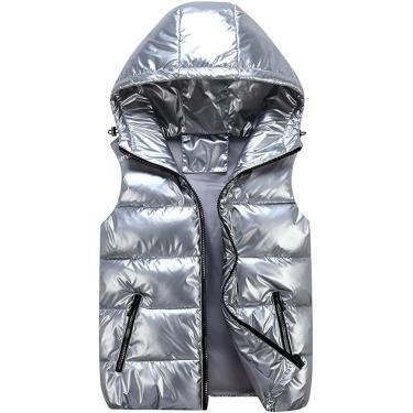 Imagem de Jaqueta sem mangas masculina, colapso quente, bolsos de algodão, marido acolchoado, inverno preto preto para baixo, prata, 4xl