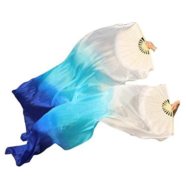 Imagem de Winged Sirenny Bandeira de véu de seda ajustável adulto 177,8 cm adoração do ventre Praise, Branco-turquesa-azul, 70" x 35"