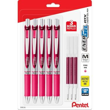 Imagem de Pentel Canetas de tinta gel líquido de 0,7 mm EnerGel – Pacote com 5 canetas Pink Deluxe RTX Energel com 3 recargas