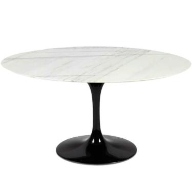 Imagem de Mesa De Jantar Saarinen Oval 137x90 Cm Mármore Branco Extra Base Preta