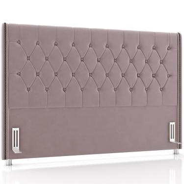 Imagem de Cabeceira Estofada Frizza P05 King Veludo Botonê Tachinhas 205x130x12cm Rosê Lyam Decor