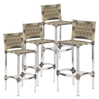 Imagem de Kit 4 Banquetas Alta Madri Alumínio Fibra Sintética Inox Trama Original