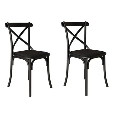 Imagem de Kit 2 Cadeiras Katrina Premium Assento Corano Preto Aço Preto