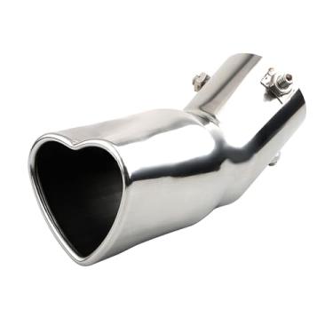 Imagem de OtpOutopa Ponteira De Escapamento Para Carro Com Entrada 2,5", Modificação Universal Tubo, Ponta Escape Em Aço Inoxidável, Formato Coração Ajustável E Espessada (Curva, Prateada)