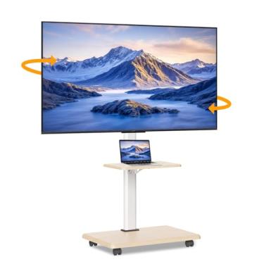 Imagem de Suporte de TV móvel com rodinhas para TVs de 26 a 75 polegadas, suporta até 40 kg, suporte de TV portátil com altura ajustável com suporte giratório VESA máximo 600 x 400 mm, branco