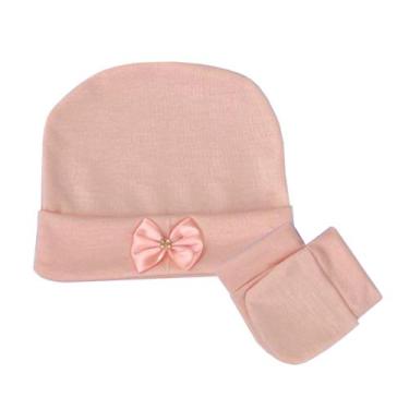 Imagem de Kit Touca Menina Com Par de Luvas Salmão - Mavi Baby