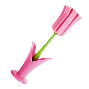 Imagem de Pincel de Garrafa, Esponja de Prato Com Alça Esponja Cabeça 2pcs Esconega Limpeza Escova Garça Aperto Alça Longa Escova Garrafa para Canecas café Winebottle Baby Garrants (Rosa)