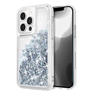 Imagem de WORLDMOM Capa compatível com iPhone 13 Pro, capa protetora de TPU (poliuretano termoplástico) transparente brilhante flutuante líquido glitter colorido cascata compatível com iPhone 13 Pro [6,1 polegadas 2021], prata