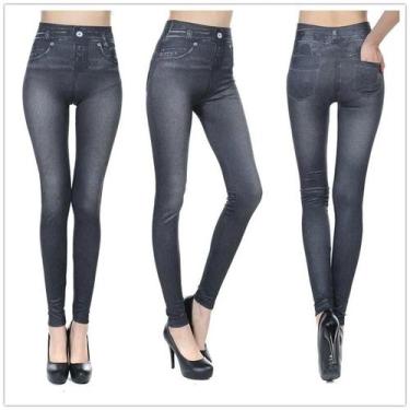 Imagem de Leggings Jeans Cintura Alta para Academia e Yoga - Modelagem Magra com