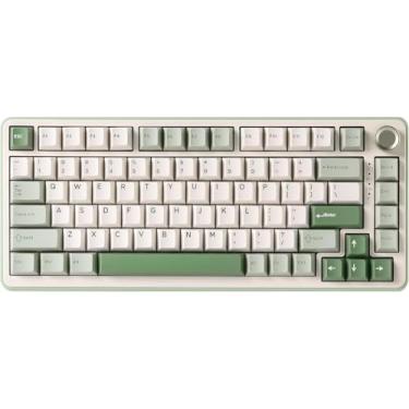 Imagem de Teclado mecânico sem fio B75 PRO, 75% junta de teclado para jogos, teclado personalizado Hot Swap com botão, interruptores pré-lubrificados RGB, Bluetooth/Tipo-C/2,4G (Green)