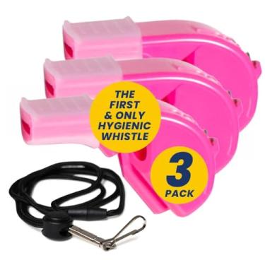 Imagem de The Protector Whistle Pacote com 3 P51 Rosa - Apito Clássico de Treinador com Cordão - Apito Oficial para Esportes, Apito de Segurança Alto para Adultos - Cordão Breakaway - Apito de Futebol Professor