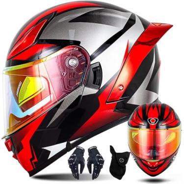Imagem de Capacete De Motocicleta Capacete De Moto Com Viseira Solar Dupla, Capacete Modular De Rosto Inteiro Para Adultos Ciclomotor Scooter Street Bike, Vários Orifícios De Ventilação, G, XXL(63