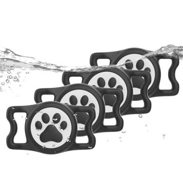 Imagem de WhoseID Suporte IP68 Waterpoof Dog AirTag, suporte de silicone elástico para Apple Air Tag para coleira de cachorro e gato, adequado para coleira de todas as larguras (4 x preto)