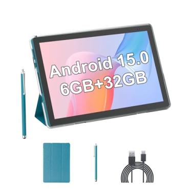 Imagem de Tablet Android 15 com capa e caneta, tablets Android de 10 polegadas, 6 GB de RAM, 32 GB de ROM, expansão de 1 TB, processador quad-core, bateria de 6000 mAh, tela HD de 10,1 polegadas 1280 x 800