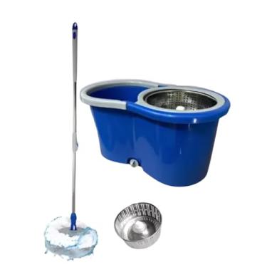 Imagem de Mop Giratório com Balde, 8L de Capacidade Total, Cabo Extensível 130cm, Microfibra, Cinza e Azul