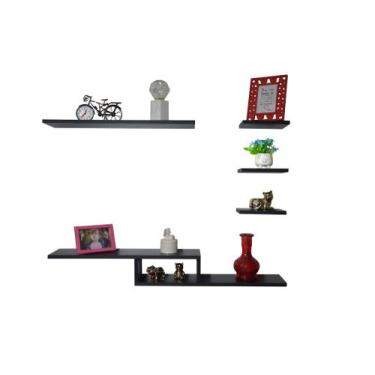 Imagem de Kit Rack Suspenso Tv Com 5 Nichos Premium Organizador Livros - Preto -