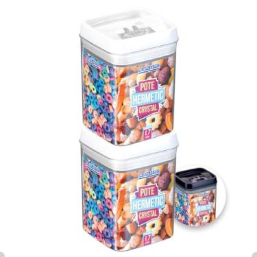 Imagem de Kit Com 2 Potes Herméticos De Acrílico Para Mantimentos Tampa Com Trava 1700Ml (Branco)