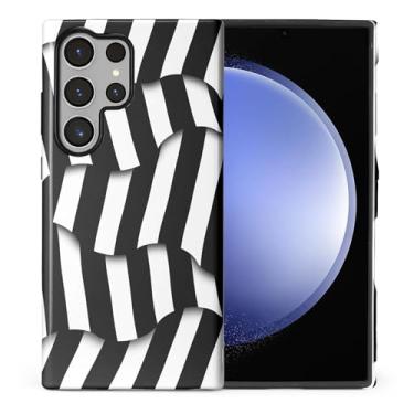 Imagem de ilikediy Capa para Samsung Galaxy S24 Ultra, HL2, geométrica, preta, branca, listras, híbrida, 2 camadas, capa protetora de silicone com design