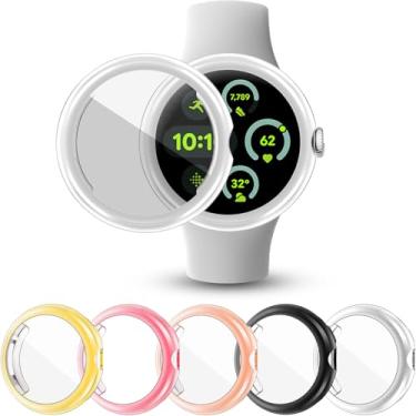 Imagem de [Pacote com 5] Capas protetoras de tela RICHONE compatíveis com Google Pixel Watch 3 (45 mm) de alta sensibilidade, leves, anti-queda, acessórios para relógio inteligente Google para mulheres e homens