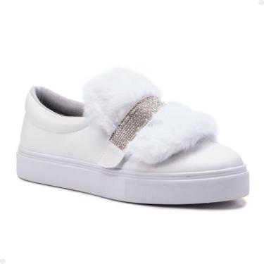 Imagem de Tênis Slip On Branca 3 em 1 com Pelinho Removível e Strass Confortável (branco, BR, Adulto, Numérico, 38)