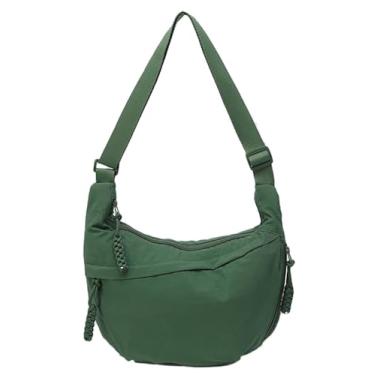 Imagem de Bolsa Hobo para mulheres e homens, bolsa de ombro crescente, retrô, de lona de nylon, bolsa transversal de veludo cotelê despojado, Verde escuro