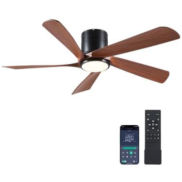 Imagem de CHESUR Ventiladores de teto de montagem embutida com luzes de perfil baixo - Ventilador de teto moderno de 137.2 cm, 5 lâminas, luz de LED reversível e regulável, luz de ventilador de teto interna