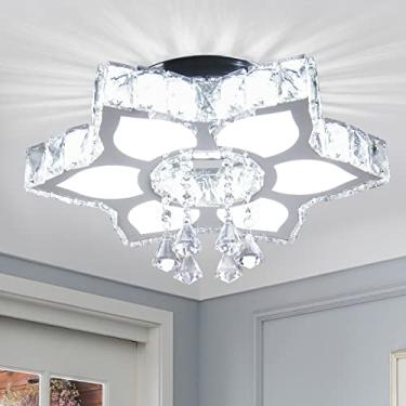 Imagem de CLAIRDAI Luminária de teto de cristal de 41 cm, lustre de cristal moderno, lustre de flor, luz de teto embutida para quarto, sala de jantar, sala de estar (6500K branco frio)