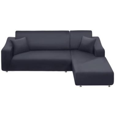 Imagem de Capa de sofá NAISI em forma de L, 2 peças com fronhas, cinza escuro