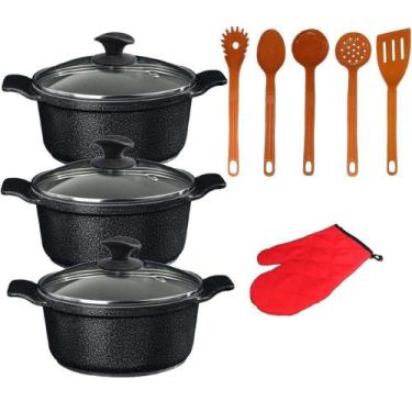 Imagem de Jogo Panela Preto Cerâmica Talher Laranja Javali Aal 26A30Cm