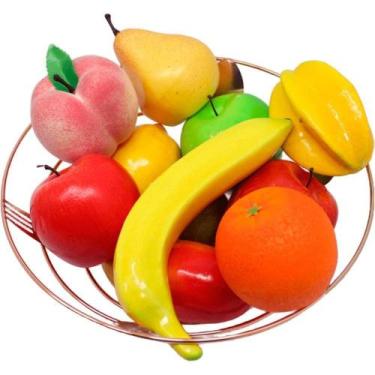 Imagem de Kit Fruteira Frutas Artificial Isopor E Cesta Inox Rose Gold - Gici De
